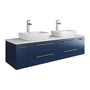 Fresca FCB6160RBL-VSL-D-CWH-V Fresca Lucera 60" Royal Blue Wall Hung Modern Bathroom Cabinet w/ Top & Double Vessel Sinks