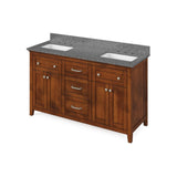 Jeffrey Alexander VKITCHA60CHBOR 60" Chocolate Chatham Vanity, double bowl, Boulder Cultured Marble Vanity Top, two undermount rectangle bowls