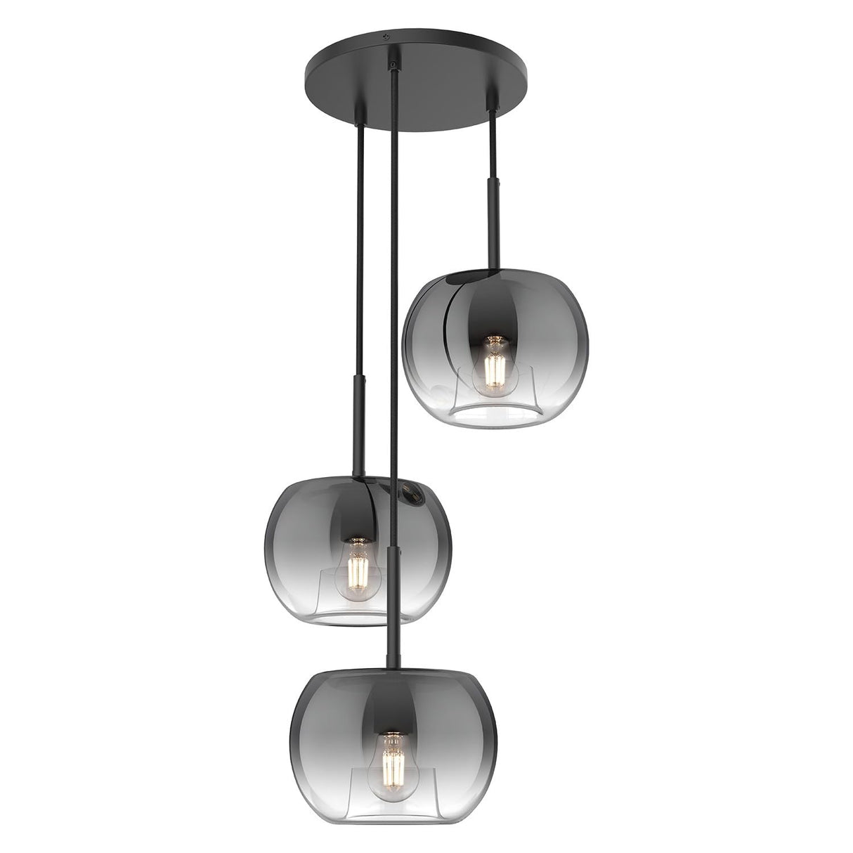 Kuzco CH57514-BK/SM SAMAR 3 HEAD 14" CHANDELIER MATTE BLACK TRANSITION SMOKED GLASS 120" WIRE E26 60WX3