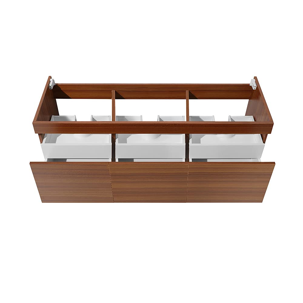 Fresca FCB8041TK Fresca Mezzo 60" Teak Wall Hung Single Sink Modern Bathroom Cabinet