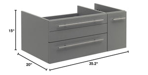 Fresca FCB6136GR-UNS-L Fresca Lucera 36" Gray Wall Hung Undermount Sink Modern Bathroom Cabinet - Left Version