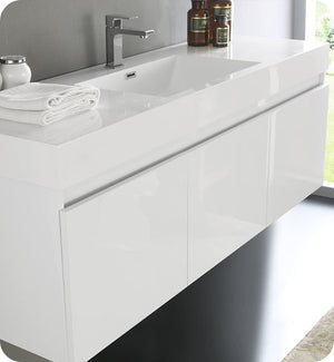 Fresca FCB8041WH Fresca Mezzo 60" White Wall Hung Single Sink Modern Bathroom Cabinet