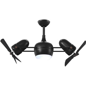 Matthews Fan DGLK-BK-WD Dagny 360° double-headed rotational ceiling fan with light kit in Matte Black finish with solid mahogany tone wood blades.