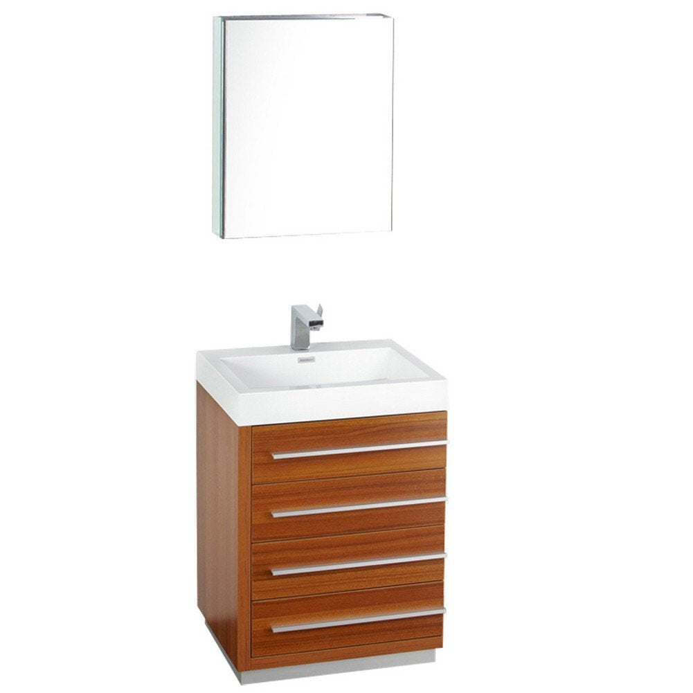 Fresca FVN8024TK Fresca Livello 24" Teak Modern Bathroom Vanity w/ Medicine Cabinet