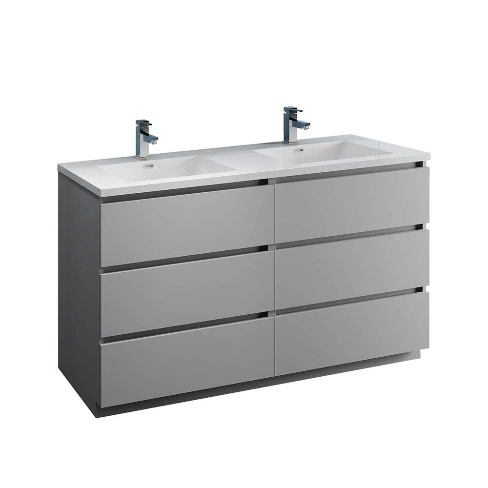 Fresca FCB93-3030GR-D-I Fresca Lazzaro 60" Gray Free Standing Modern Bathroom Cabinet w/ Integrated Double Sink