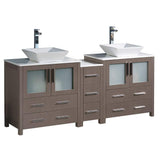 Fresca FCB62-301230GO-CWH-V Fresca Torino 72" Gray Oak Modern Double Sink Bathroom Cabinets w/ Tops & Vessel Sinks