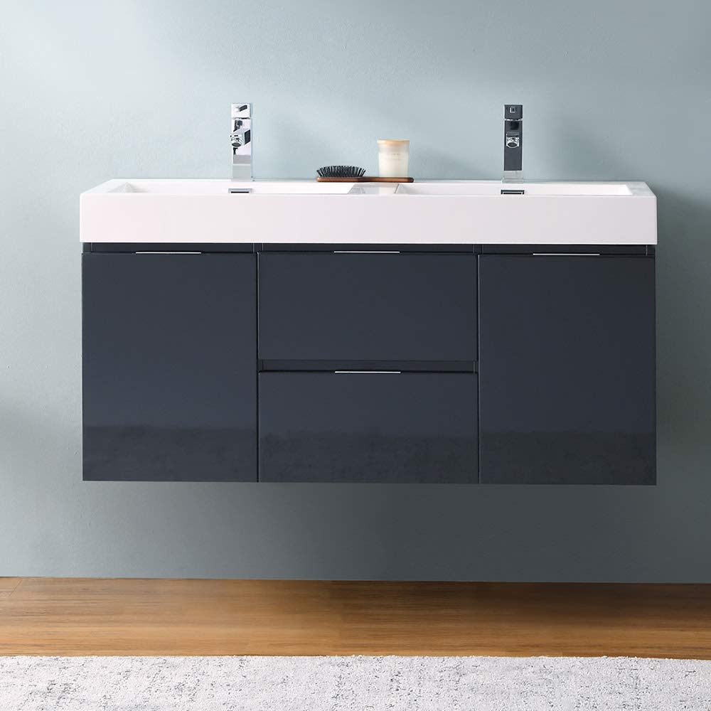 Fresca FCB8348WH-D-I Fresca Valencia 48" Glossy White Wall Hung Double Sink Modern Bathroom Vanity