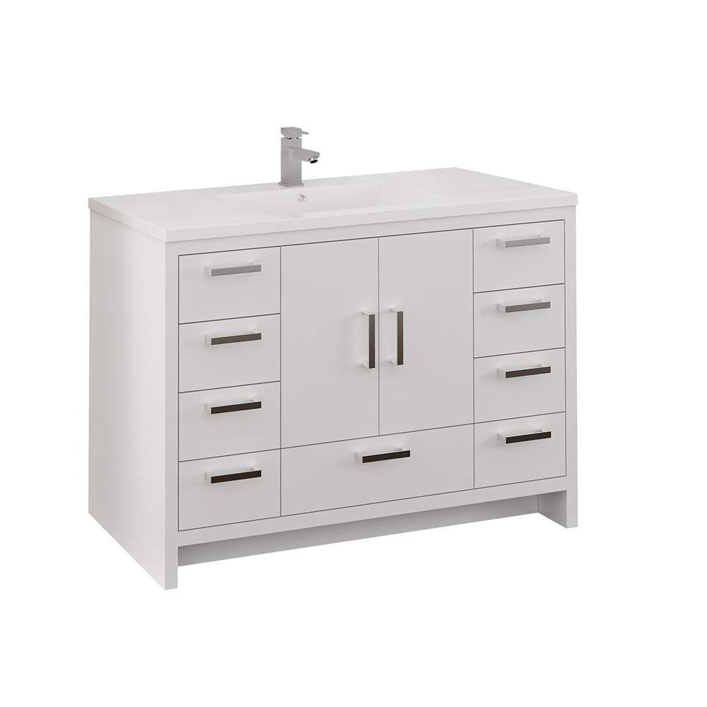 Fresca FCB9448WH-I Fresca Imperia 48" Glossy White Free Standing Modern Bathroom Cabinet w/ Integrated Sink