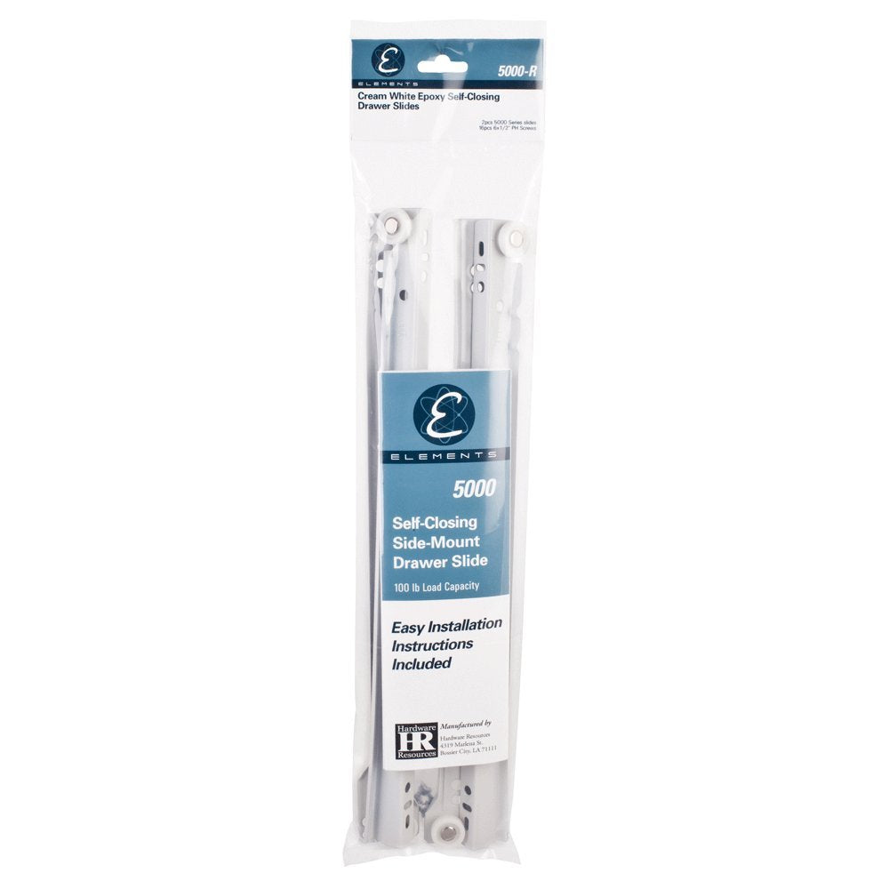 Hardware Resources 5035-R 14" (350 mm) Standard Duty Cream White Self-closing 3/4 Extension Side Mount Epoxy Slide, Split Slides in Bulk Pack Screws & Instruction Incl.