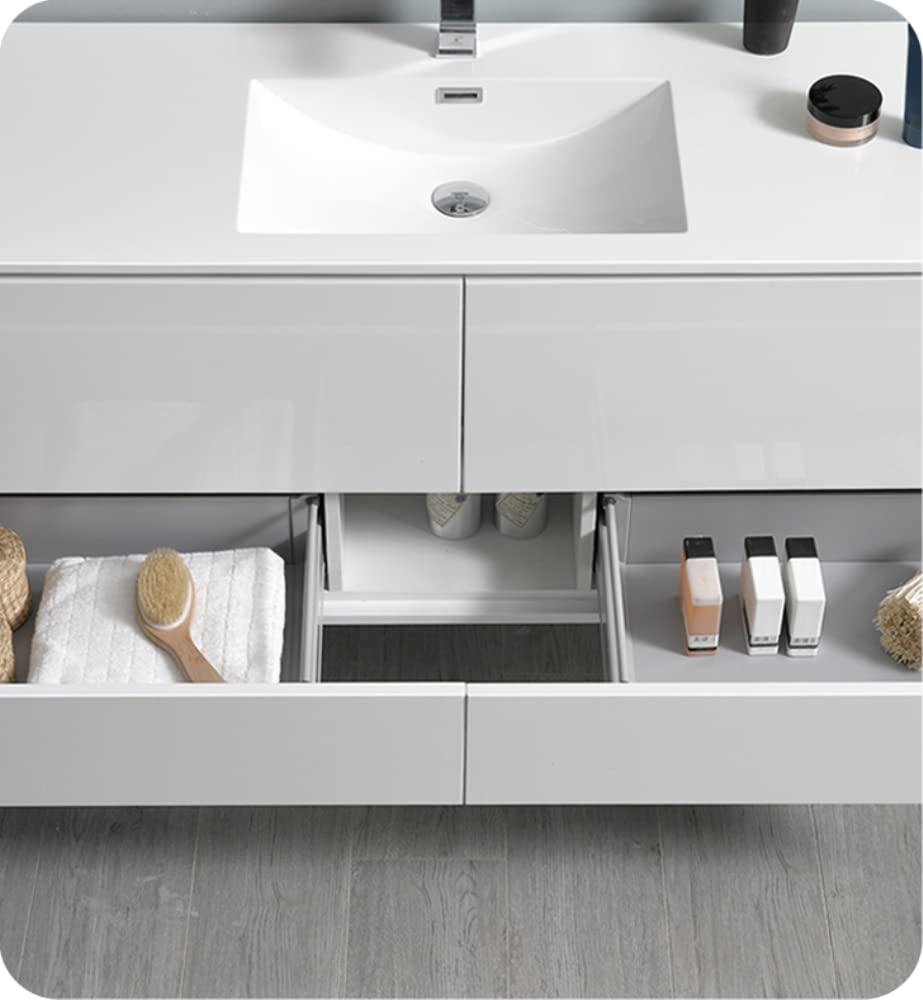 Fresca FCB9260WH-S Fresca Catania 60" Glossy White Wall Hung Single Sink Modern Bathroom Cabinet