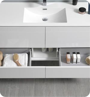 Fresca FCB9260WH-S Fresca Catania 60" Glossy White Wall Hung Single Sink Modern Bathroom Cabinet