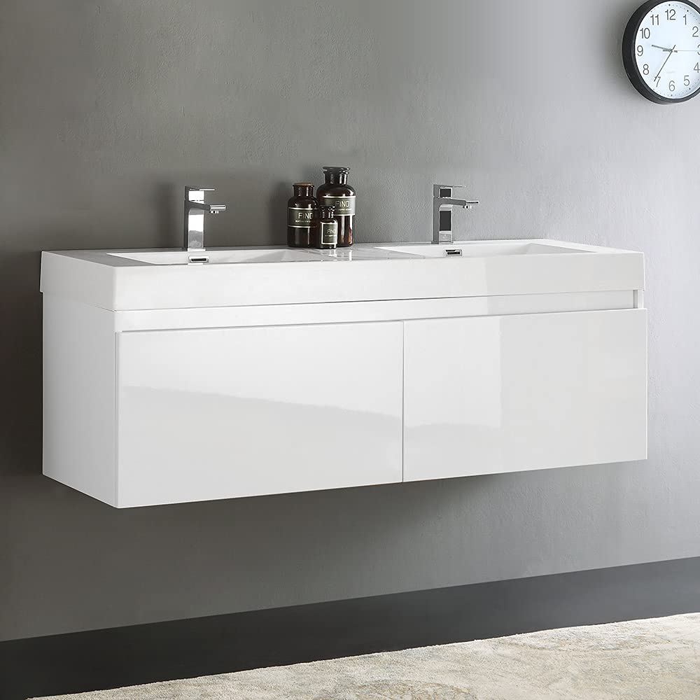 Fresca FCB8042GO-I Fresca Mezzo 60" Gray Oak Wall Hung Double Sink Modern Bathroom Cabinet w/ Integrated Sink