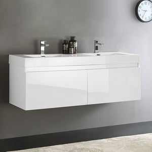 Fresca FCB8042GO-I Fresca Mezzo 60" Gray Oak Wall Hung Double Sink Modern Bathroom Cabinet w/ Integrated Sink