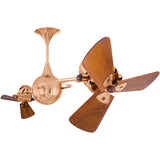 Matthews Fan IV-CP-WD Italo Ventania 360° dual headed rotational ceiling fan in polished copper finish with solid sustainable mahogany wood blades.