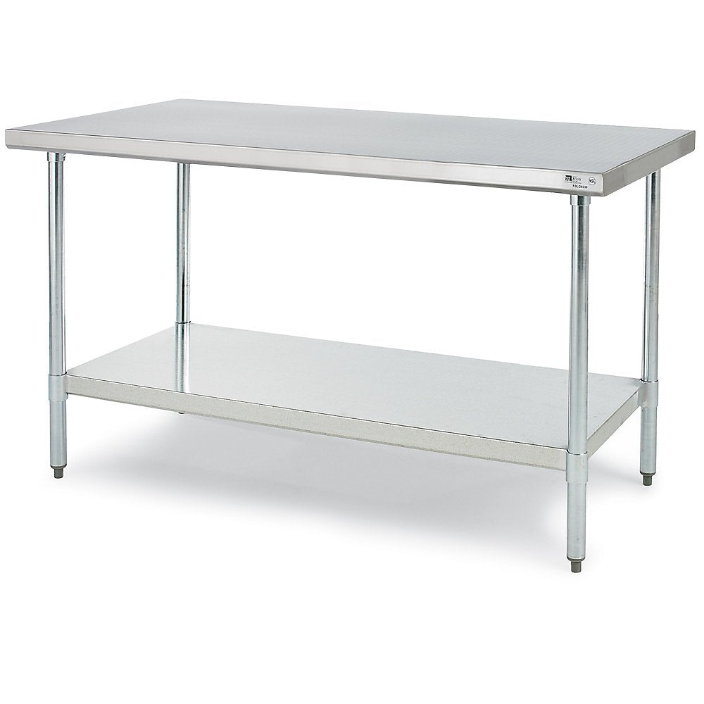 John Boos FBLG6024 E Series Stainless Steel 430 Budget Work Table, Adjustable Undershelf, Flat Top, Galvanized Legs, 60" Length x 24" Width 1