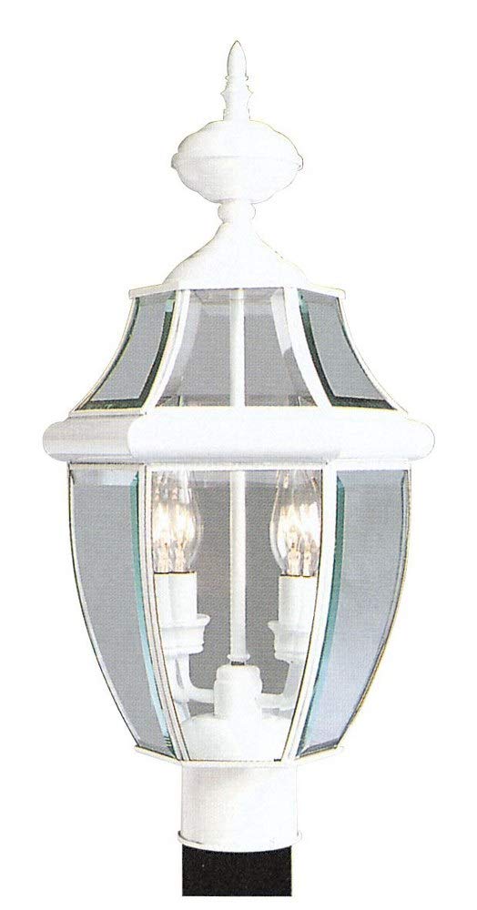 Livex Lighting 2254-03 Monterey 2 Light Outdoor White Finish Solid Brass Post Head with Clear Beveled Glass