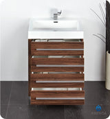 Fresca FCB8024GW-I Fresca Livello 24" Walnut Modern Bathroom Cabinet w/ Integrated Sink