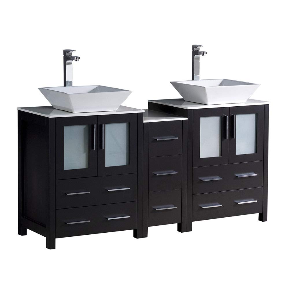 Fresca FCB62-241224ES-CWH-V Fresca Torino 60" Espresso Modern Double Sink Bathroom Cabinets w/ Tops & Vessel Sinks