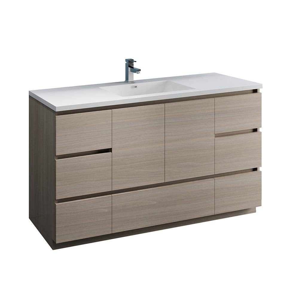 Fresca FCB9360MGO-S-I Fresca Lazzaro 60" Gray Wood Free Standing Modern Bathroom Cabinet w/ Integrated Single Sink