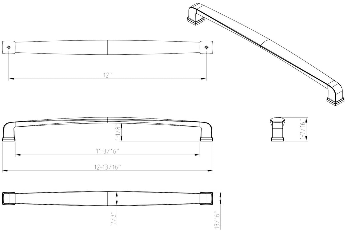 Jeffrey Alexander 1092-12BNBDL 12" Center-to-Center Brushed Pewter Square Milan 1 Appliance Handle