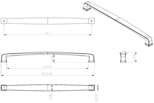 Jeffrey Alexander 1092-12AEM 12" Center-to-Center Lightly Distressed Antique Brass Square Milan 1 Appliance Handle
