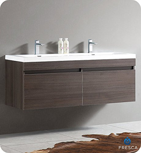 Fresca FCB8040GO Fresca Largo 57" Gray Oak Modern Double Sink Bathroom Cabinet