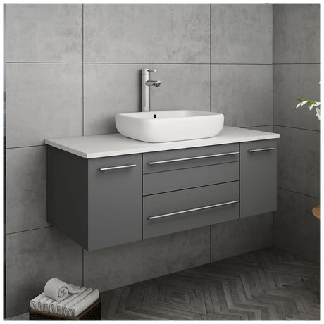 Fresca Lucera 42" White Wall Hung Modern Bathroom Cabinet w/Top & Vessel Sink
