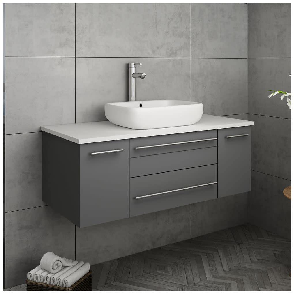 Fresca FCB6142GR-VSL-CWH-V Fresca Lucera 42" Gray Wall Hung Modern Bathroom Cabinet w/ Top & Vessel Sink