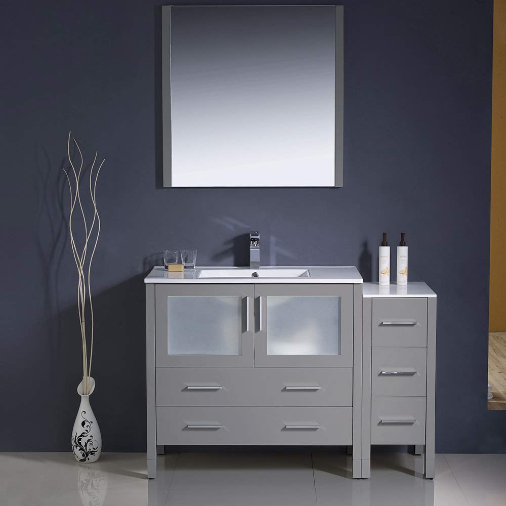 Fresca FVN62-3612GR-UNS Fresca Torino 48" Gray Modern Bathroom Vanity w/ Side Cabinet & Integrated Sink