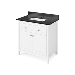 Jeffrey Alexander VKITCHA36WHBGR 36" White Chatham Vanity, Black Granite Vanity Top, undermount rectangle bowl