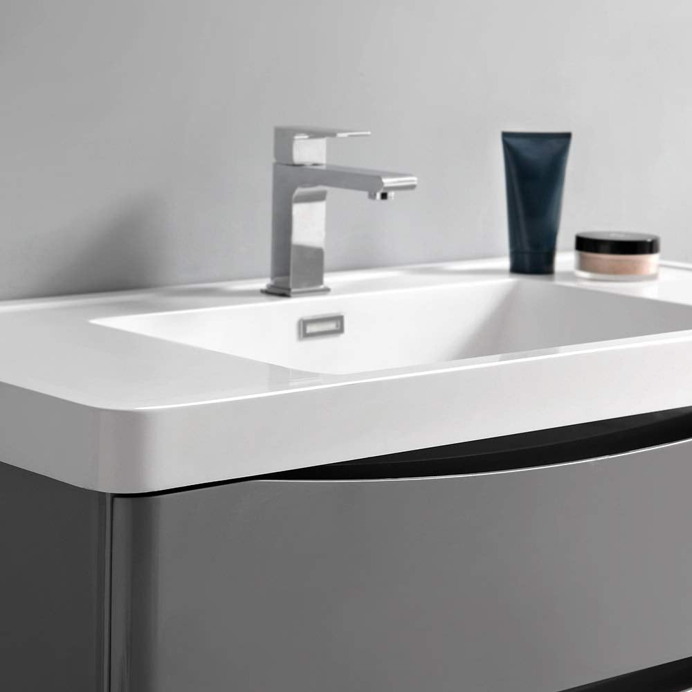 Fresca FCB9136WH-I Fresca Tuscany 36" Glossy White Free Standing Modern Bathroom Cabinet w/ Integrated Sink