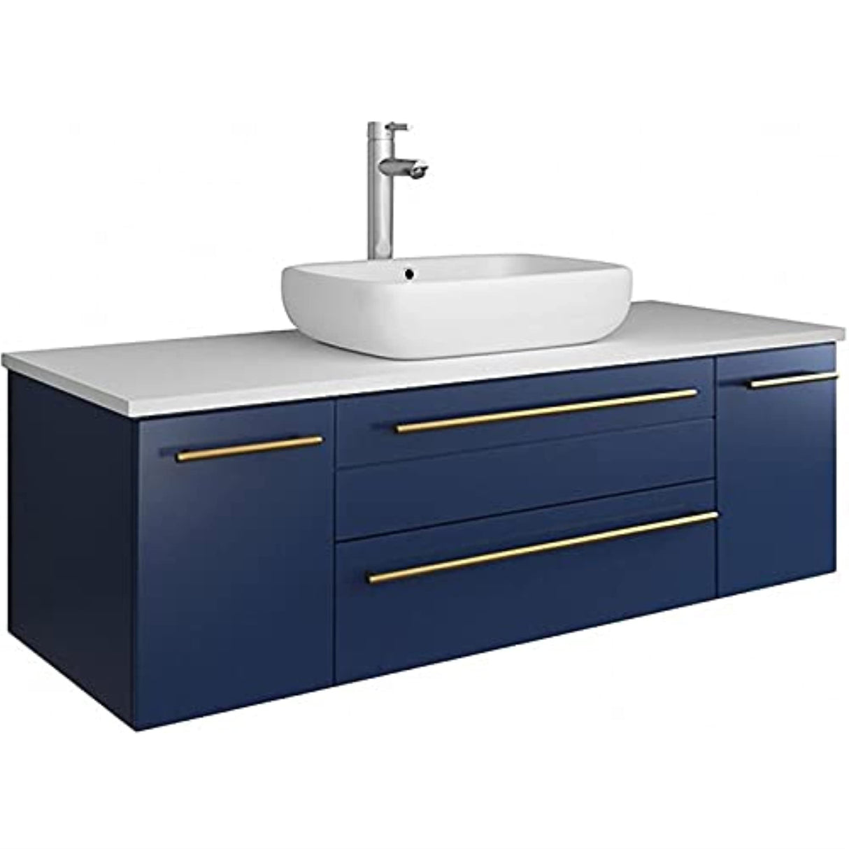 Fresca FCB6148RBL-VSL-CWH-V Fresca Lucera 48" Royal Blue Wall Hung Modern Bathroom Cabinet w/ Top & Vessel Sink