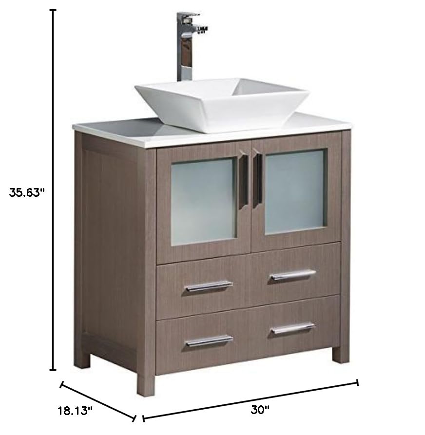 Fresca FCB6230GO-CWH-V Fresca Torino 30" Gray Oak Modern Bathroom Cabinet w/ Top & Vessel Sink