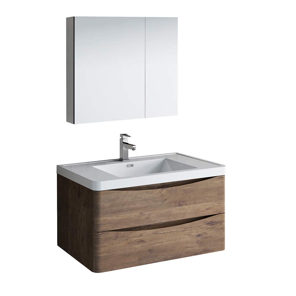 Fresca FVN9036RW Fresca Tuscany 36" Rosewood Wall Hung Modern Bathroom Vanity w/ Medicine Cabinet