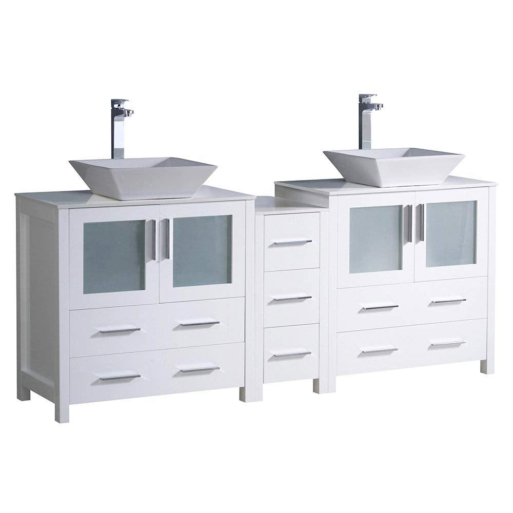 Fresca FCB62-301230WH-CWH-V Fresca Torino 72" White Modern Double Sink Bathroom Cabinets w/ Tops & Vessel Sinks