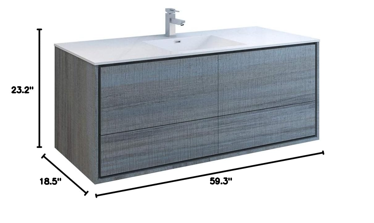 Fresca FCB9260OG-S-I Fresca Catania 60" Ocean Gray Wall Hung Modern Bathroom Cabinet w/ Integrated Single Sink