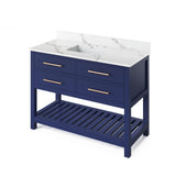 Jeffrey Alexander VKITWAV48BLCQR 48" Hale Blue Wavecrest Vanity, Calacatta Vienna Quartz Vanity Top, undermount rectangle bowl