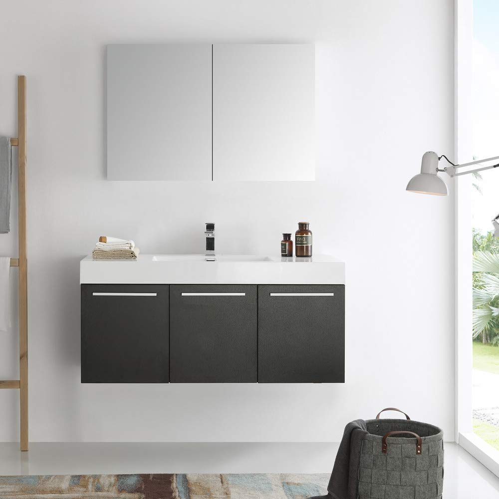 Fresca FVN8092WH Fresca Vista 48" White Wall Hung Modern Bathroom Vanity w/ Medicine Cabinet