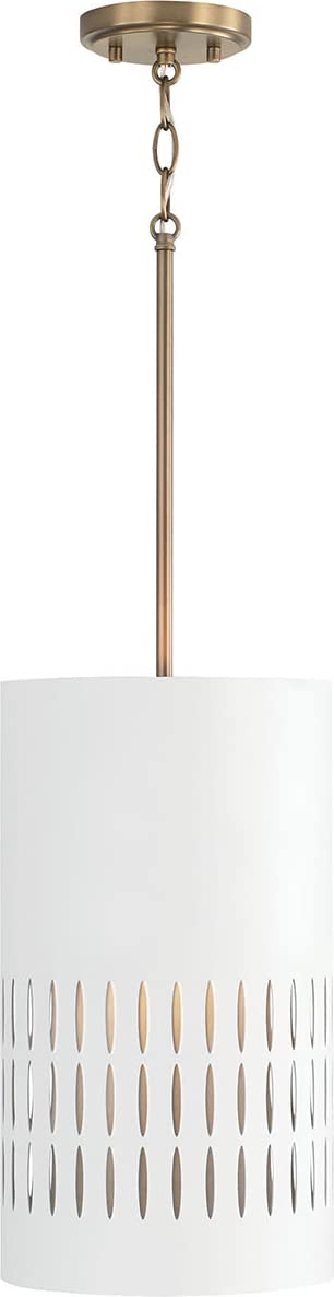 Capital Lighting 350212AW Dash 1 Light Pendant Aged Brass and White