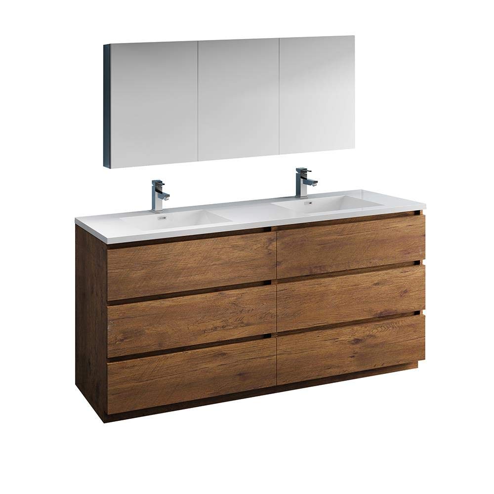 Fresca FVN93-3636RW-D Fresca Lazzaro 72" Rosewood Free Standing Double Sink Modern Bathroom Vanity w/ Medicine Cabinet