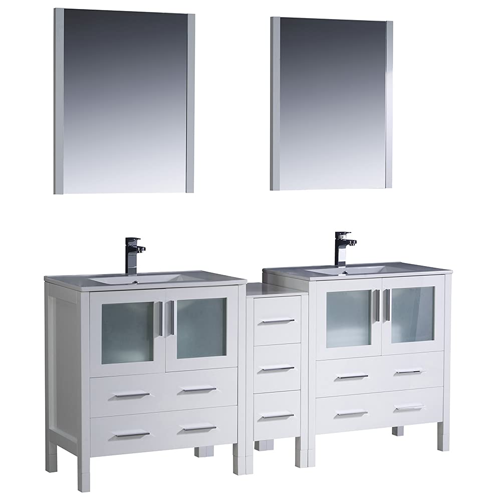 Fresca FVN62-301230GR-UNS Fresca Torino 72" Gray Modern Double Sink Bathroom Vanity w/ Side Cabinet & Integrated Sinks