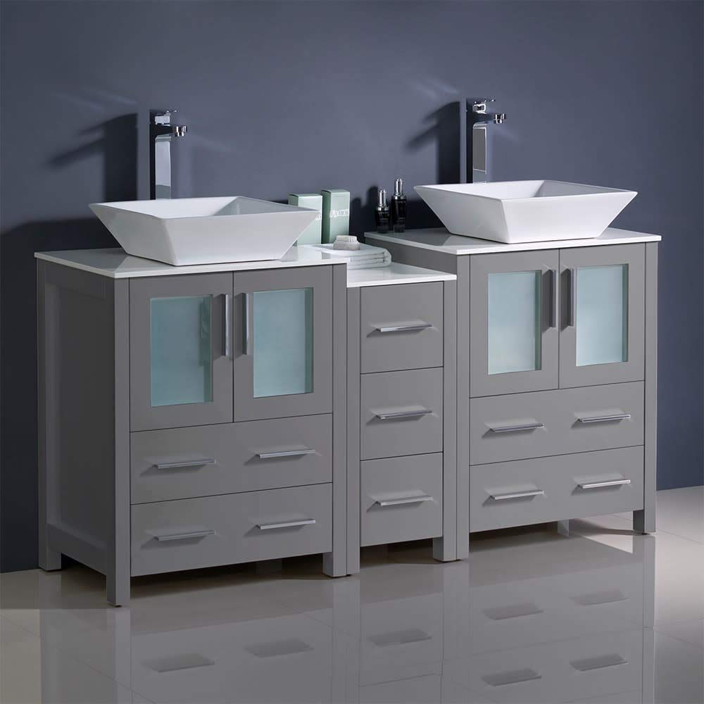 Fresca FCB62-241224WH-CWH-V Fresca Torino 60" White Modern Double Sink Bathroom Cabinets w/ Tops & Vessel Sinks