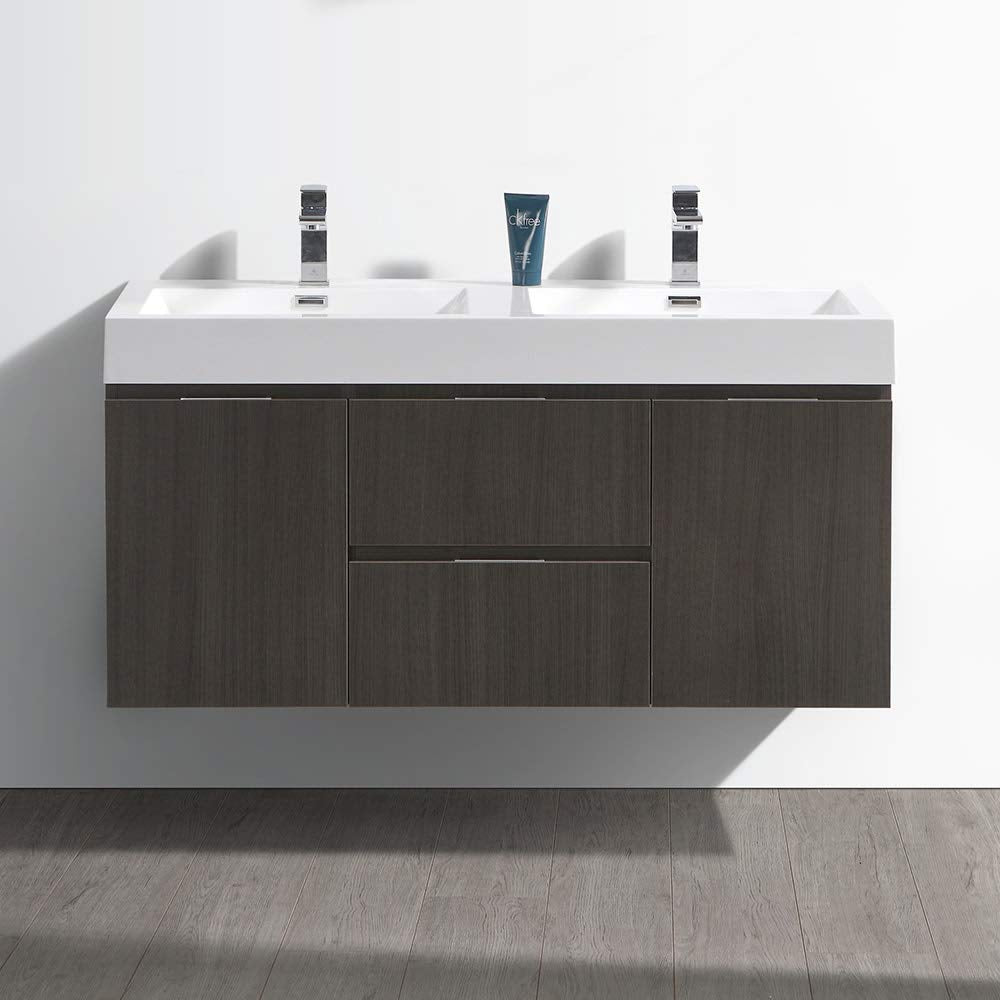 Fresca FCB8348WH-D-I Fresca Valencia 48" Glossy White Wall Hung Double Sink Modern Bathroom Vanity