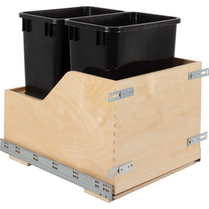 Hardware Resources CDM-WBMD3518B Double 35 Quart Wood Bottom-Mount Soft-close Trashcan Pullout for Door Mounting, Includes Two Black Cans
