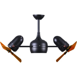 Matthews Fan DGLK-BK-WD Dagny 360° double-headed rotational ceiling fan with light kit in Matte Black finish with solid mahogany tone wood blades.