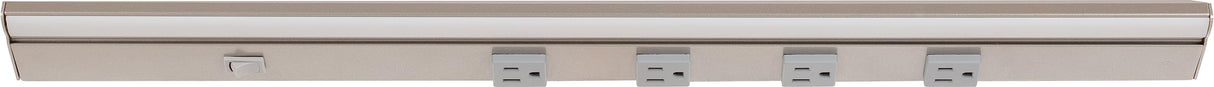 Task Lighting LP24QD8NDGSN40 24-1/2" 800 Lumen Direct Voltage DV Lighted Power Strip, Satin Nickel Finish, Grey Receptacles, 4000K Cool White