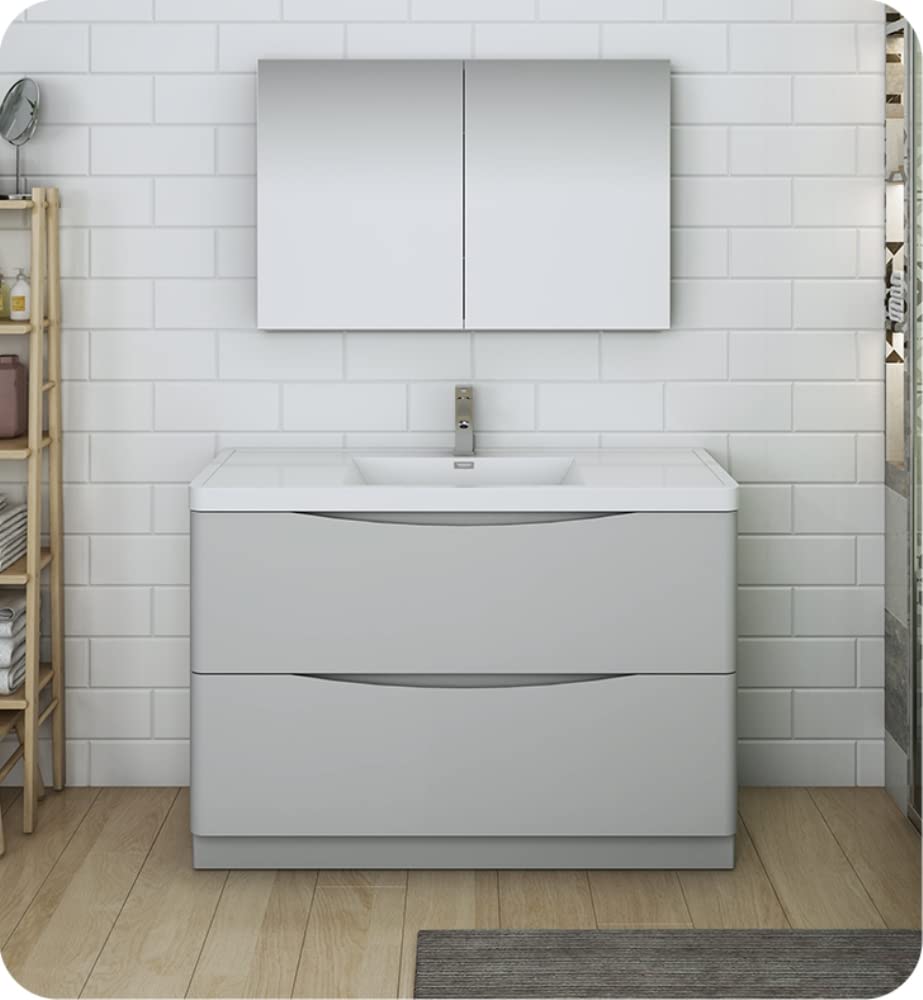 Fresca FCB9148GRG-I Fresca Tuscany 48" Glossy Gray Free Standing Modern Bathroom Cabinet w/ Integrated Sink