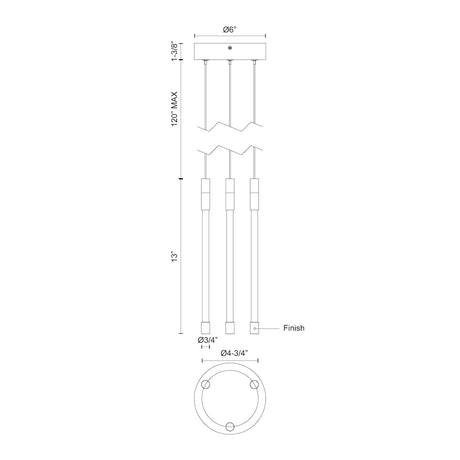 Kuzco MP75213-CH MOTIF 13" 3 HEAD MULTI-PENDANT CHROME 12W 120VAC WITH LED DRIVER 2700K 90CRI