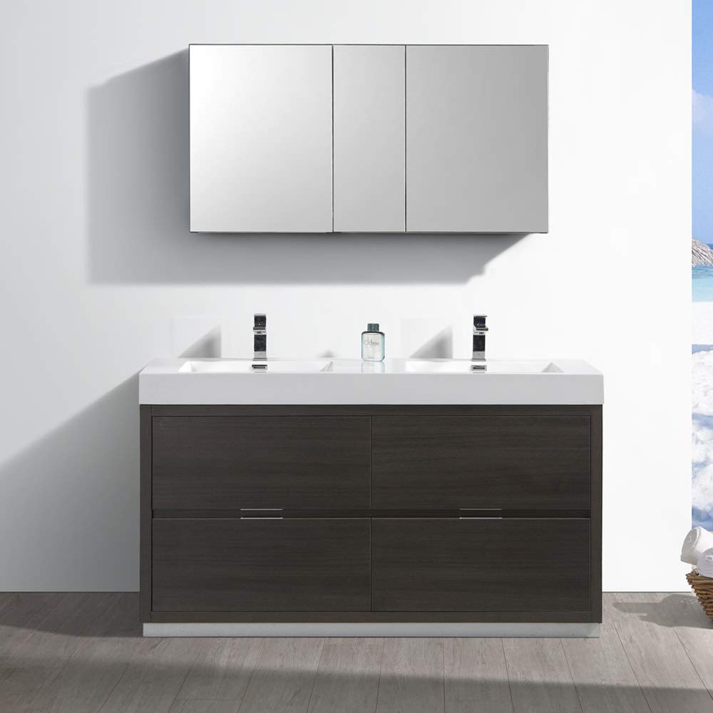 Fresca FVN8460GG-D Fresca Valencia 60" Dark Slate Gray Free Standing Double Sink Modern Bathroom Vanity w/ Medicine Cabinet