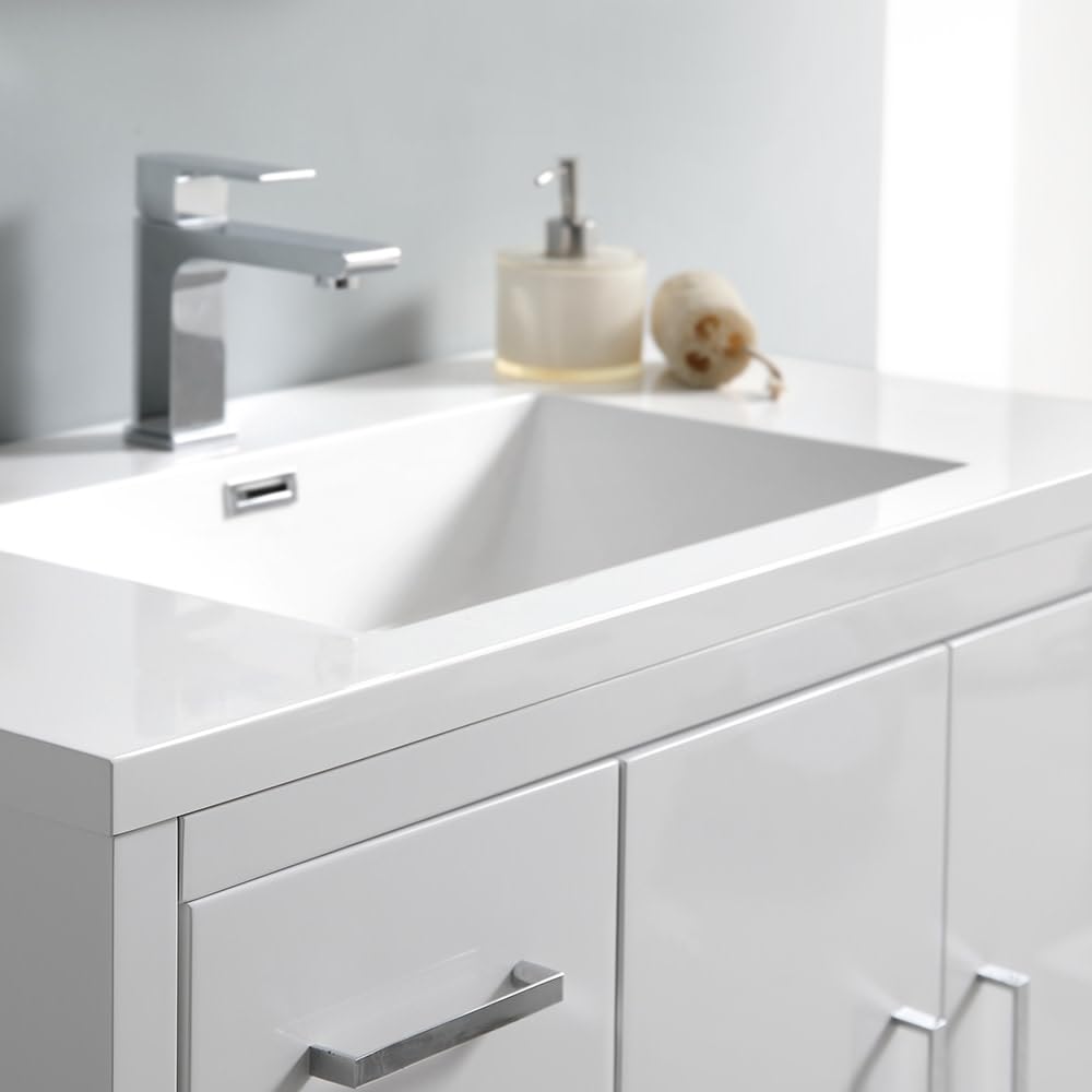 Fresca FCB9436WH-L-I Fresca Imperia 36" Glossy White Free Standing Modern Bathroom Cabinet w/ Integrated Sink - Left Version